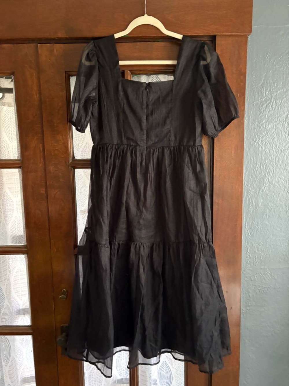 Disturbia Flatline Puff Sleeve Sheer Black Tiered Midi Dress US 8 - Picture 7 of 10